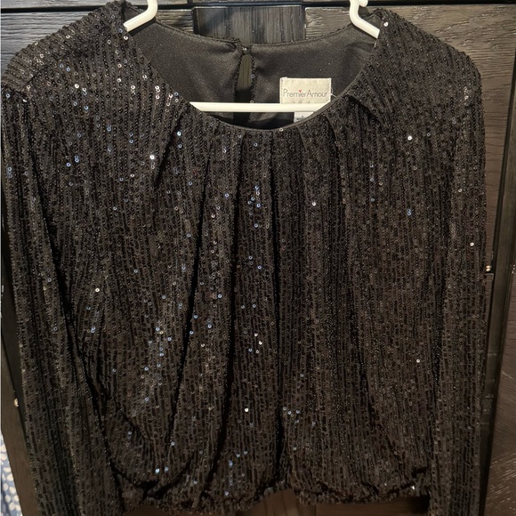 Premier Amour Tops - Premier Amour Black Sequin Women's Blouse